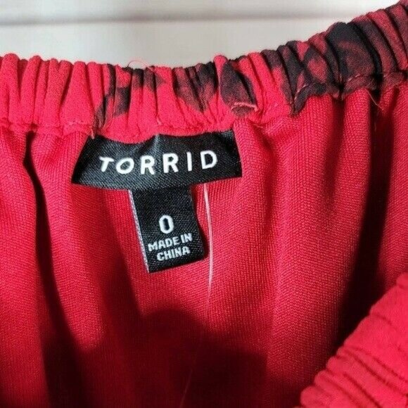 Torrid Floral Dress Red Black SZ 0 Large Off Shoulder Party Skater Cocktail NEW - Picture 4 of 7